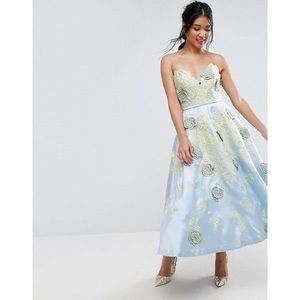 Salon Contrast Embroidered Floral Prom Midi Dress